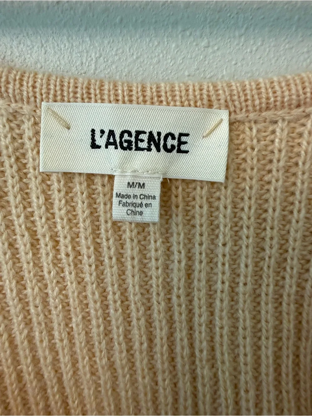 L'AGENCE Antonella Crossover Wrap Sweater Tan Sand Size M Wool Blend Knit